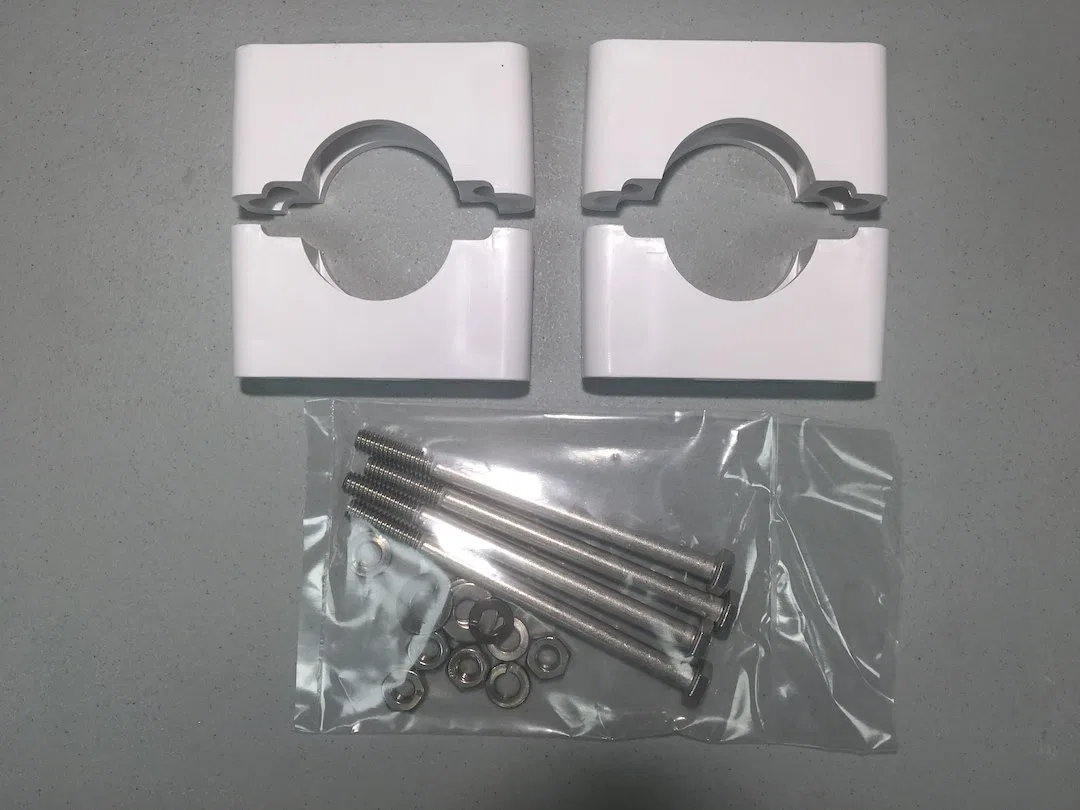 9049 – MORAD Antenna Mount, Split Mount For Use With 1-1/2 Inch Stanchion White Set Of 2 With Stainless Steel Hardwar...